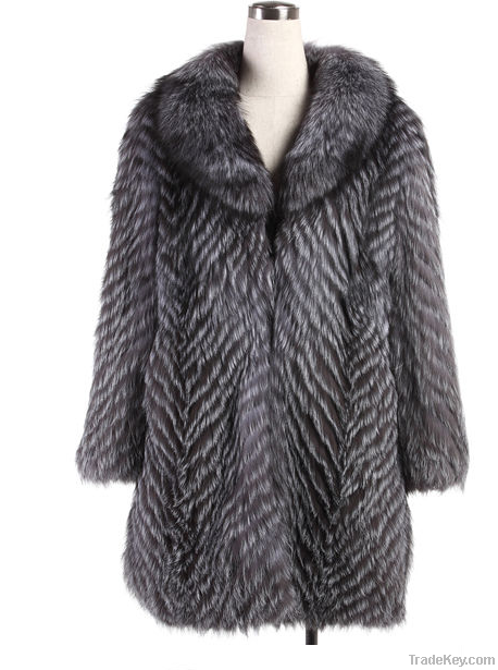 27571A Genuine Silver Fox Fur Coat Women