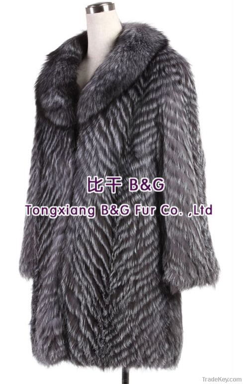 27571A Genuine Silver Fox Fur Coat Women