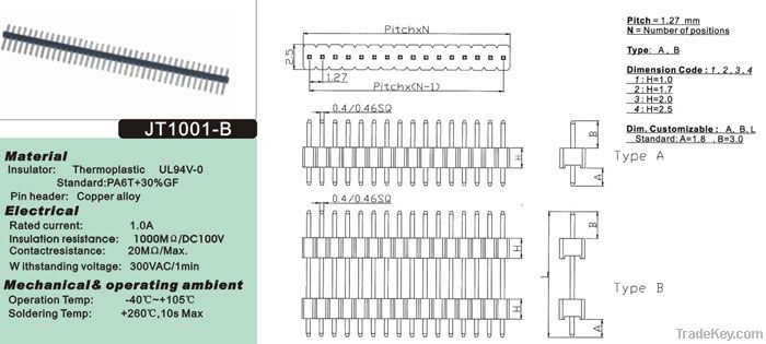 1.27/2.0/2.54mm Pin Headers & connectors