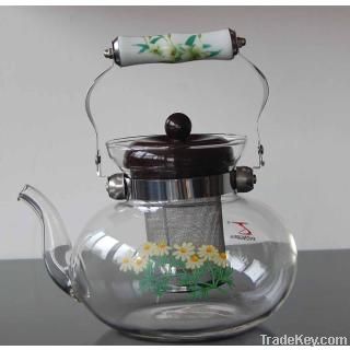 Glass tea/coffee pot with ceramic handle