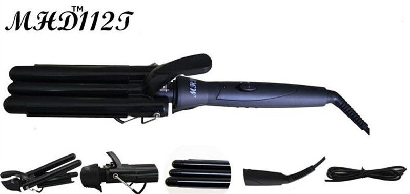 MHD-112T HOT selling ProfessionalCeramic Triple Barrel Waver Iron,PTC heater hair curler,free shipping
