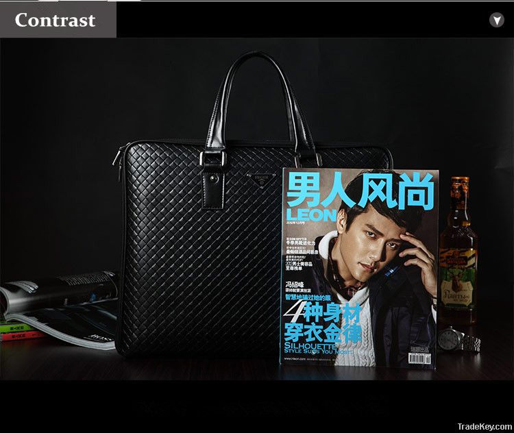 2014 New Design	Woven Pattern Leather Briefcase Bag