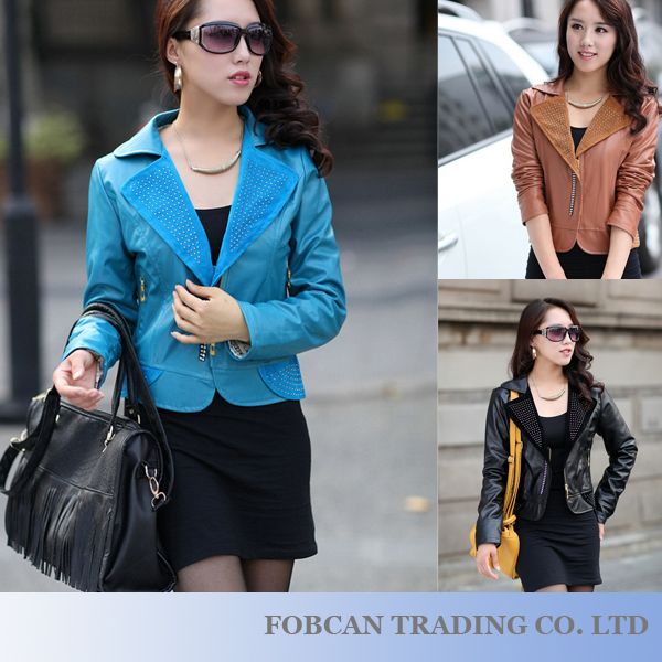Personalized Punk Style Fashion Lady Jacket Large Size L-3XL PU leather Women Winter Coat C610 