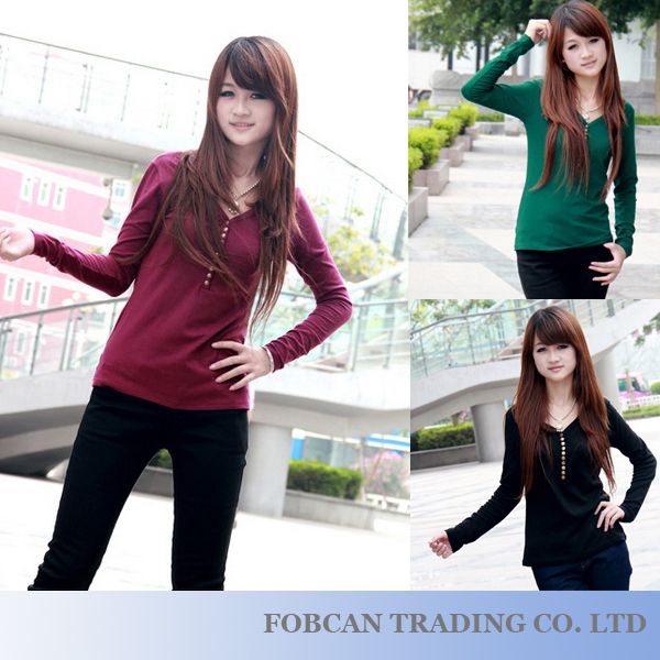  	V-Neck Casual Autumn Women Plain T-Shirts Size L-3XL Online Wholesale Cheap Lady Tops C019