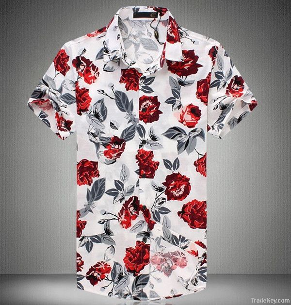 high quality printing hawaiian style design model men shirts/man shirt, mens casual shirt 2014 new style