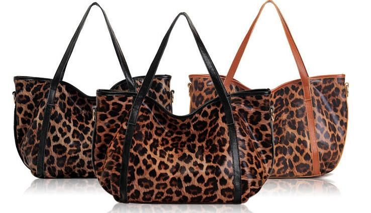 leopard print leather tote bag business bag shoulder bag 