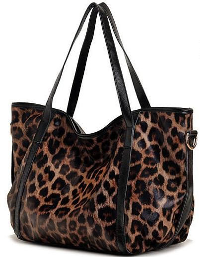 leopard print leather tote bag business bag shoulder bag 