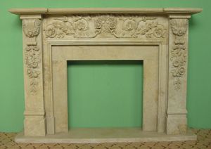 Beige Stone Fireplace Surround