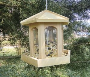 Wood bird feeder