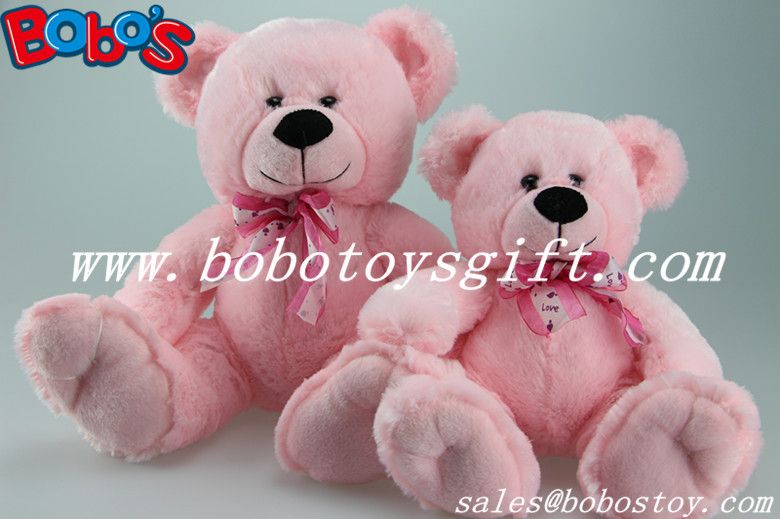 Pink Plush Stuffed Toy Sitting Soft Teddy Bears With Ribbon