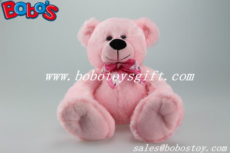 Pink Plush Stuffed Toy Sitting Soft Teddy Bears With Ribbon