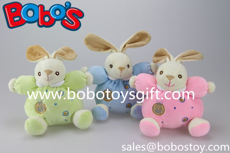 Baby Kids Toy 3 color softest stuffed rabbit animal with big belly and rattles 