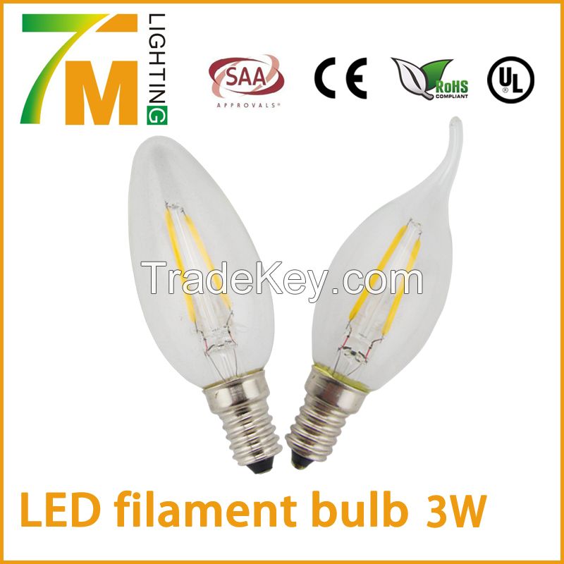 Candle light LED filament bulb 3W candle lamp 360 degree light