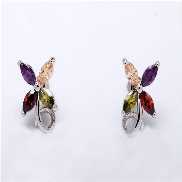 Stud earrings zircon brass rhodium plating jewelry