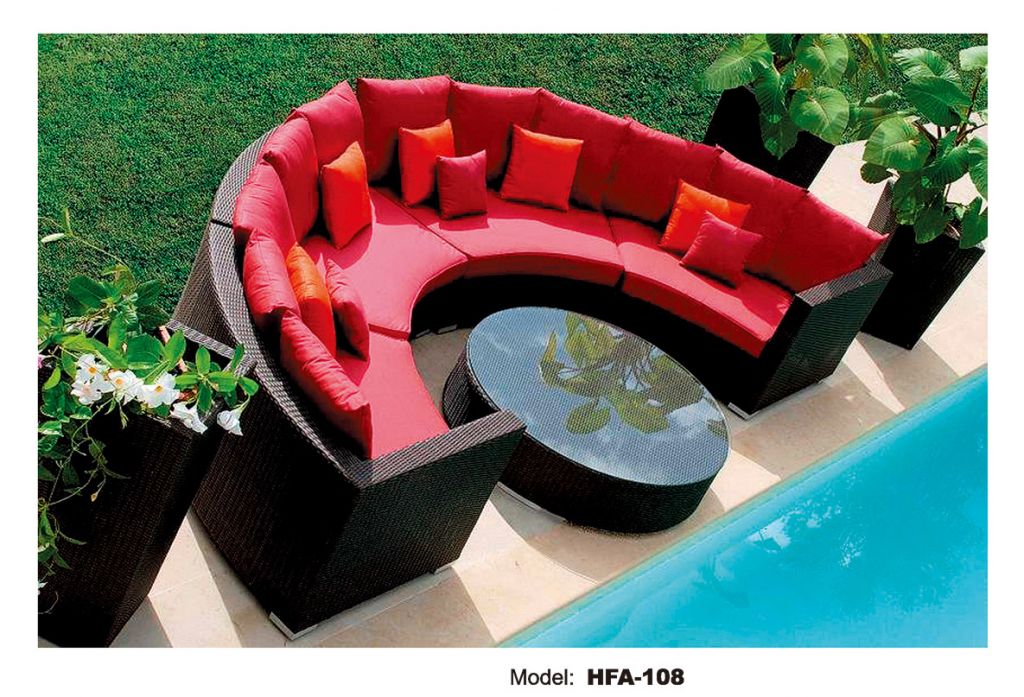 Modern garden rattan red and black sofa set for cheap sale