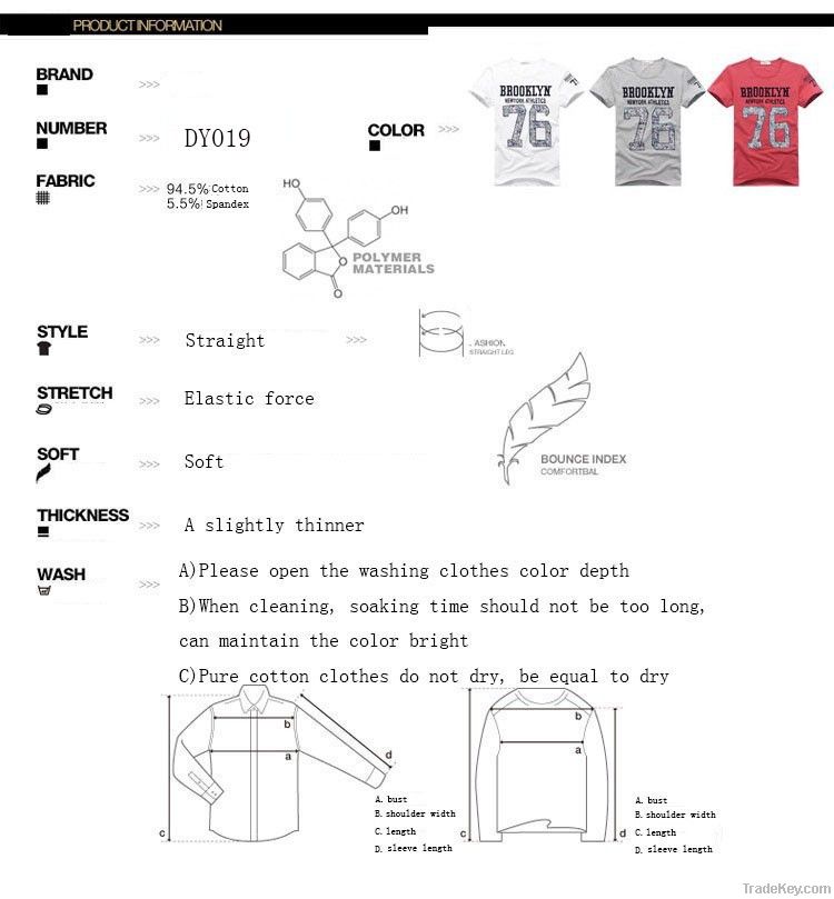 Men's elastic slim fit short sleeved / print / embroidery T-shirt