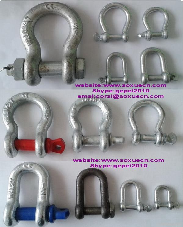 Various adjustable chain shackles, d and bow shackles