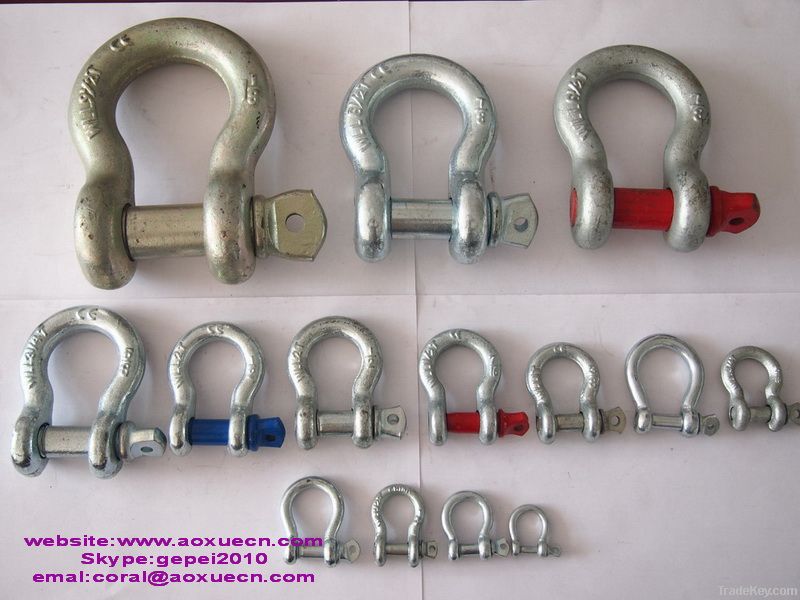 Various adjustable chain shackles, d and bow shackles