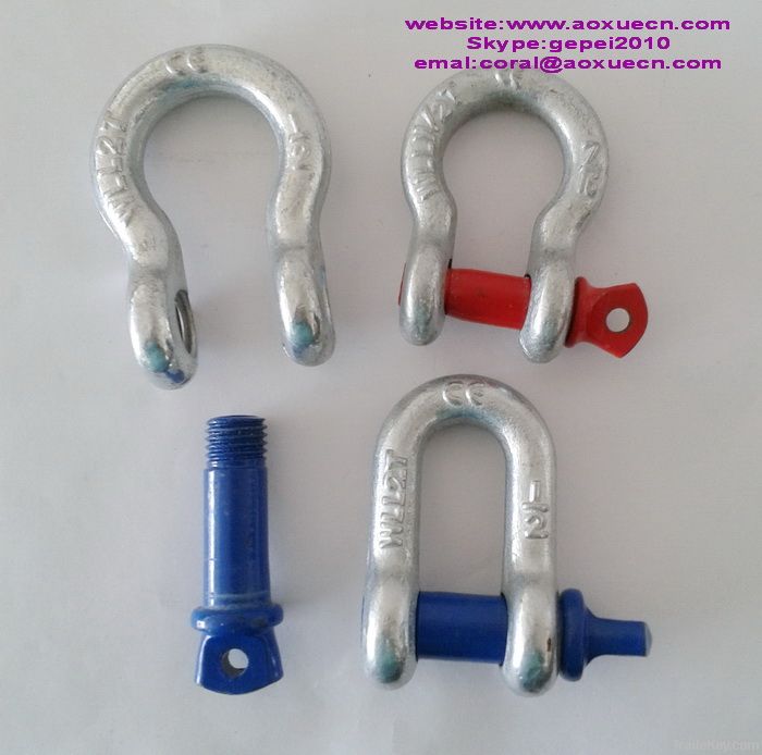 Various adjustable chain shackles, d and bow shackles