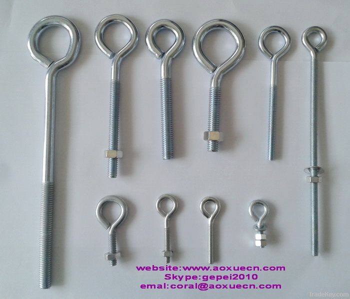 Galvanized fastener eye bolt and nut, eye and hook screws