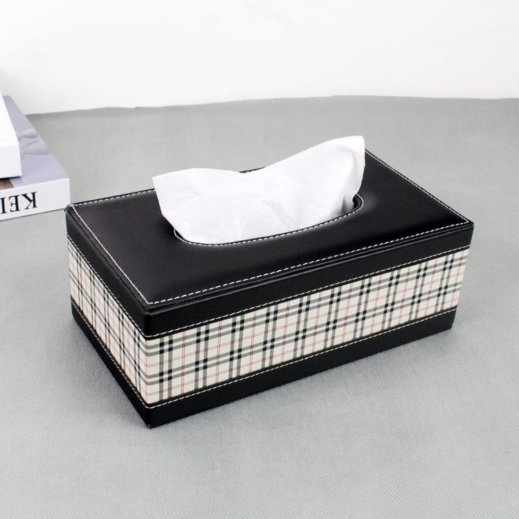 morden wooden PU leather rectangle tissue napkin box case home office hotel decoration car accessories  tissue holder checks