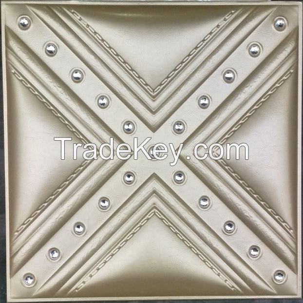 China new product health embossed faux leather 3d wall tiles