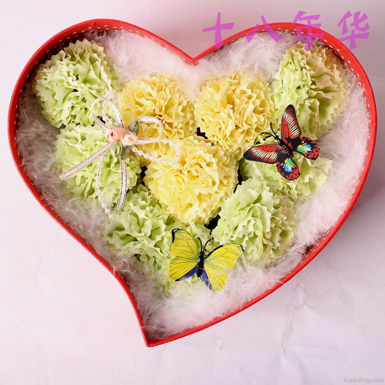 High Quality handmade green carnation soap flowers gift box to Mother'