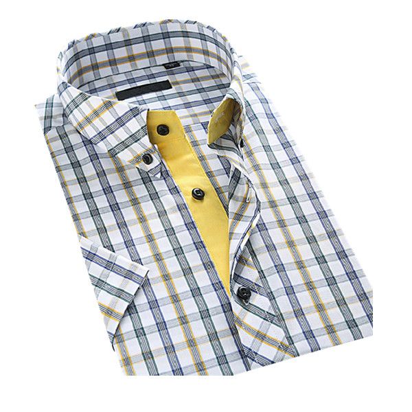 Men's Short Sleeves Shirt, 100% Cotton Checkered Fabric Design