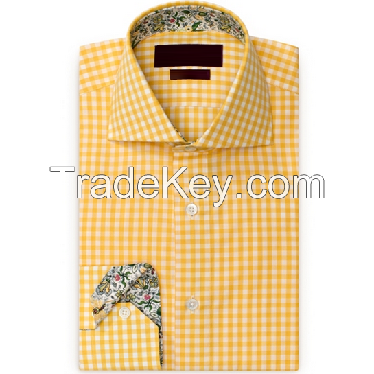 Yellow Gingham with Green and Yellow Floral Contrast Men's Shirts