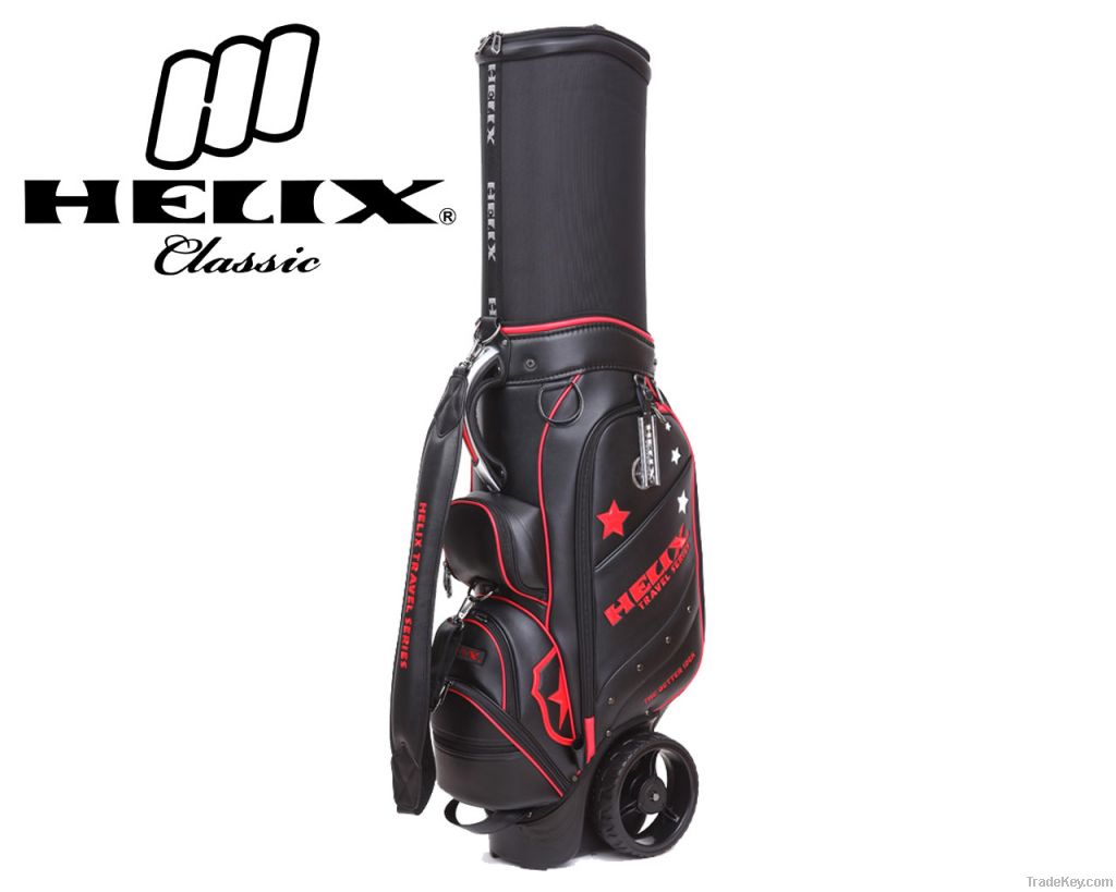 Helix Leather Golf Cart Bag with Bigger Wheels