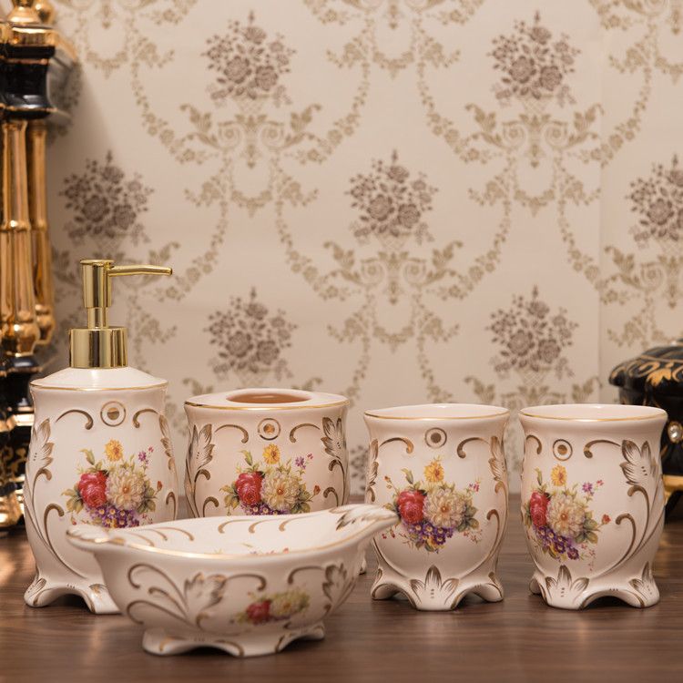 5pcs ceramic bathroom accessory set with elegant design