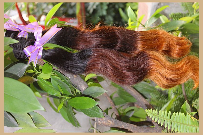 2014 New Arrival Free Shipping Aoyama Hair Products 1b#/4#/27# 3 tone Ombre Brazilian Virgin Hair Extensions
