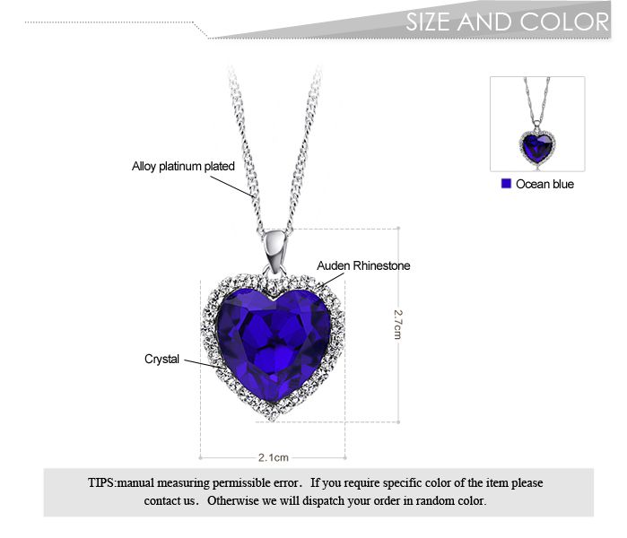 Neoglory Titanic Ocean Heart Pendant Necklace For Women Crystal Rhinestone 