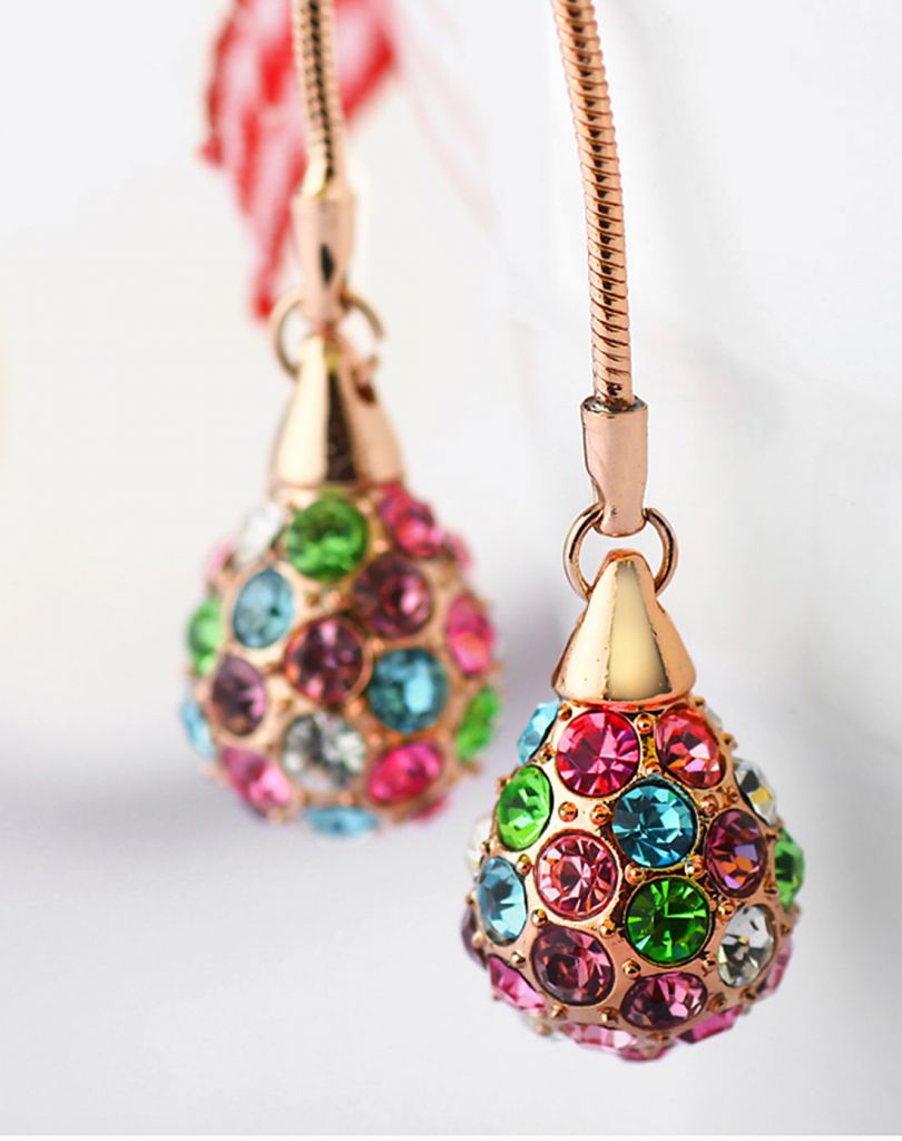 Neoglory Czech Rhinestone Drop Earrings Colorful Ball European Style