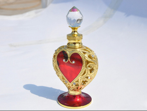 Red heart antique glass metal perfume bottles, various designs, 12ml