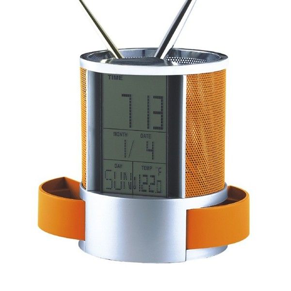 pen holders with alarm clock and calendar