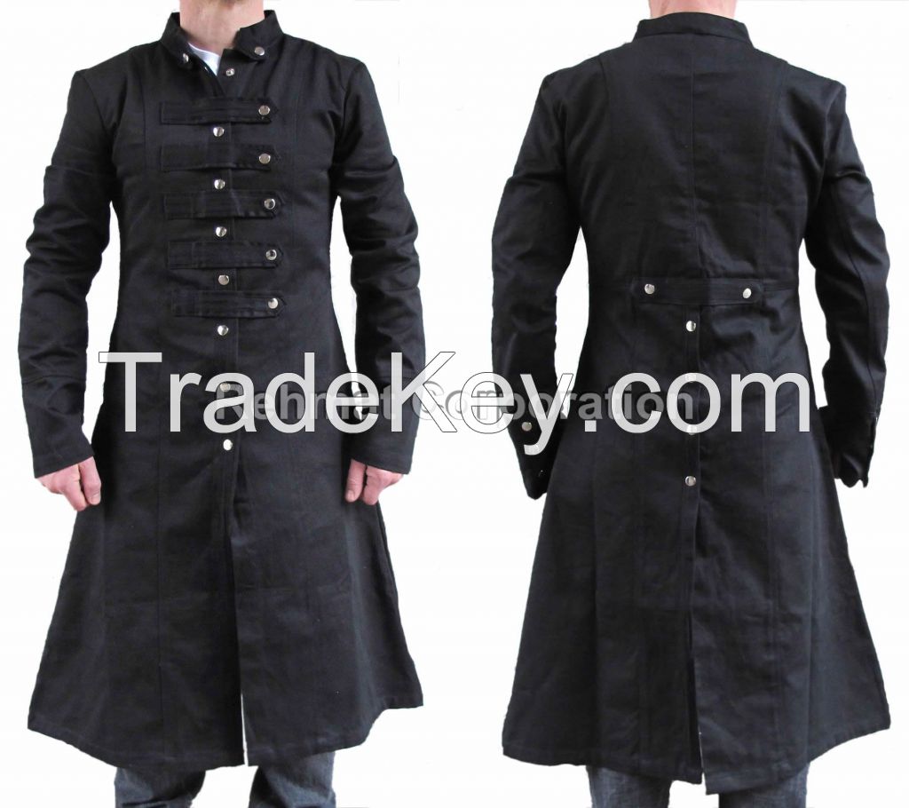 MENS LONG TRENCH COAT COTTON WITH BUTTONS 