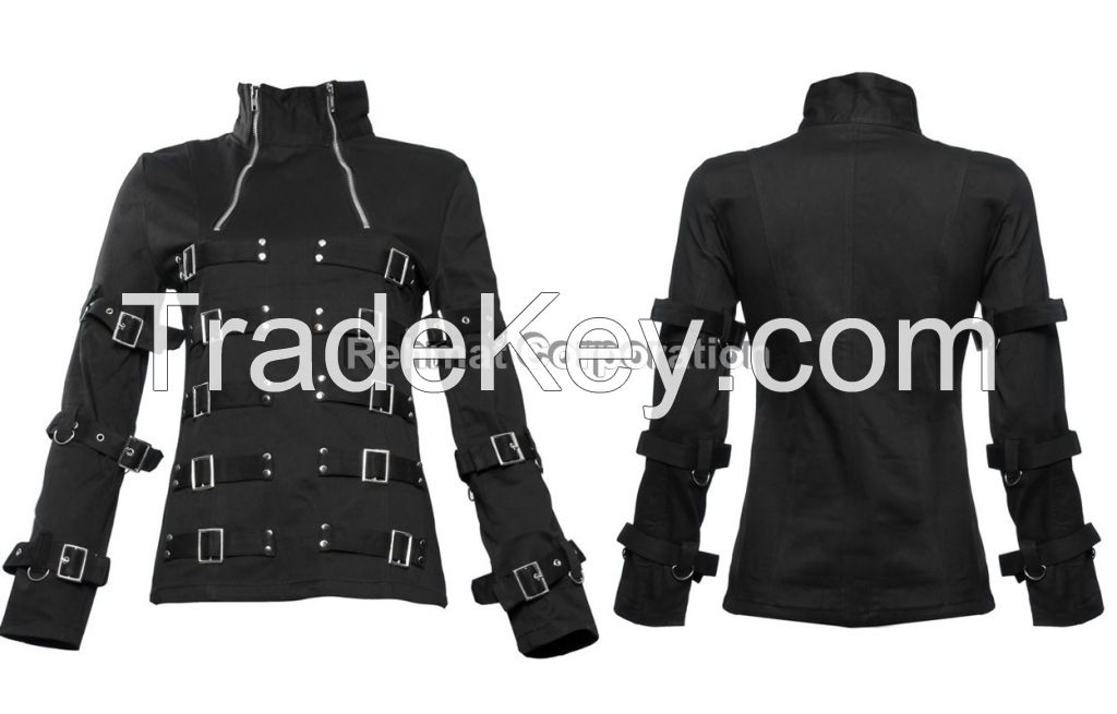 Black moto cotton jacket with zips 