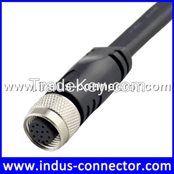 Oblate type female molded 12 pin connector m12 cable