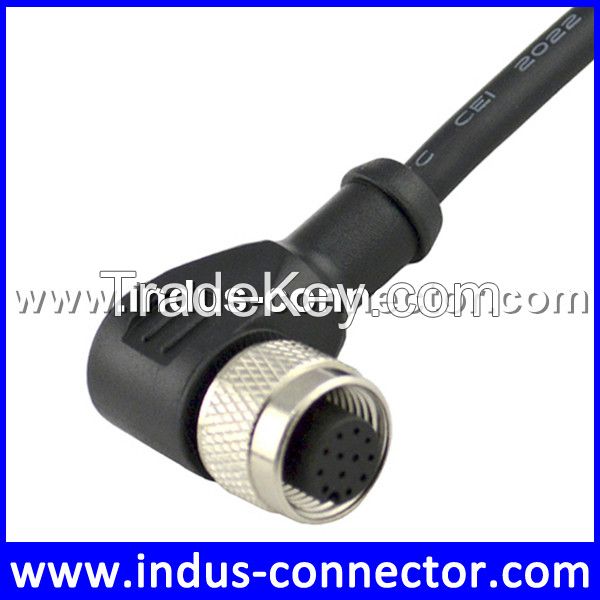 Right angle m12 female 12pin shielded waterproof cable connector