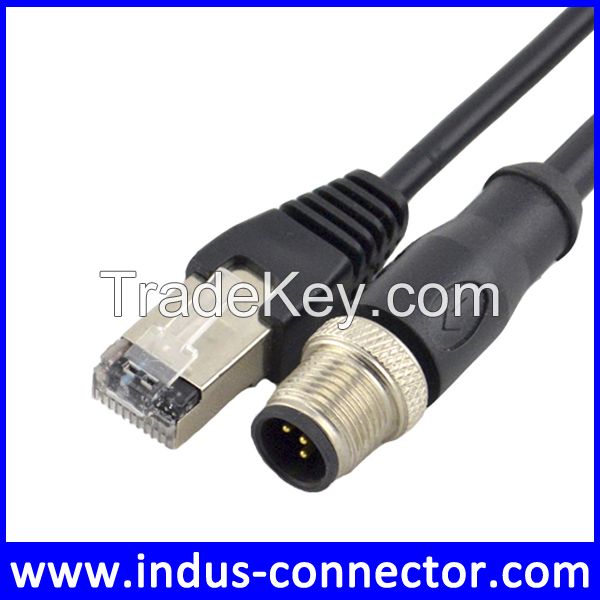 M12 to RJ45 Ethernet Network Cat5e UTP patch cord cable