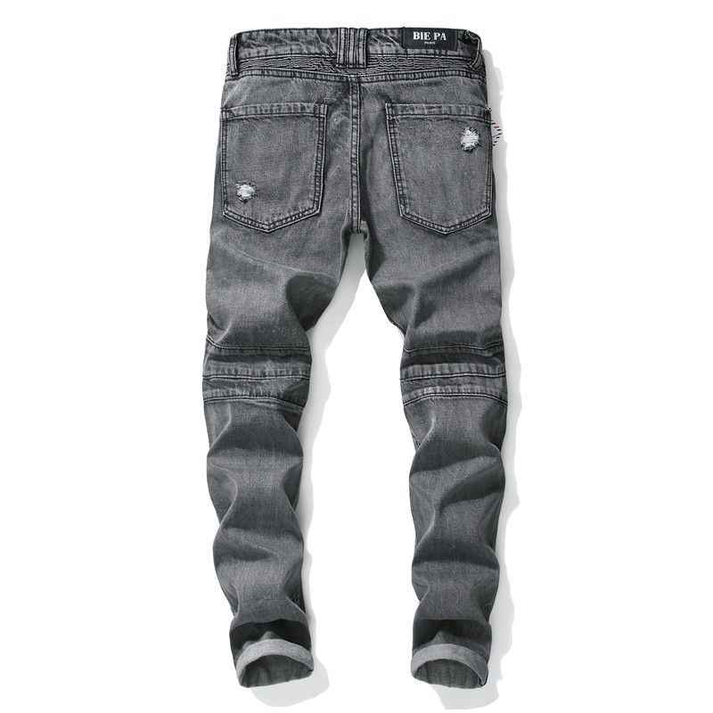 Hot-selling Man's Moto Style Ripped Slim Fit Denim Jeans For Wholesale