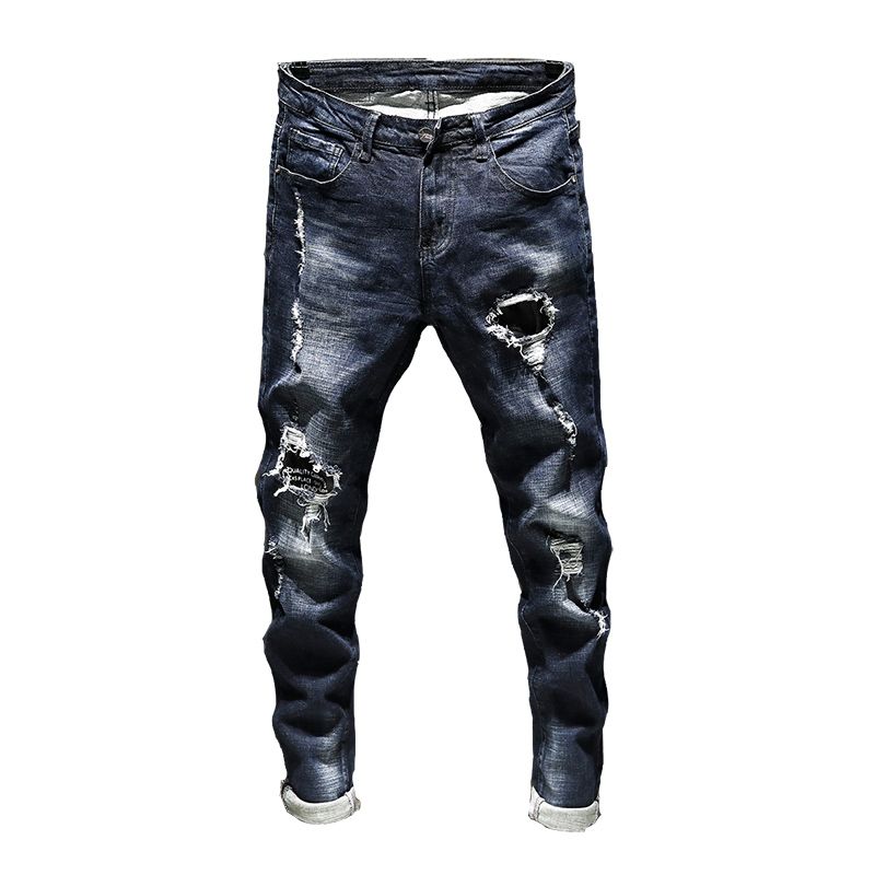 Mans Fashionable Ripped Denim Pants With Patch