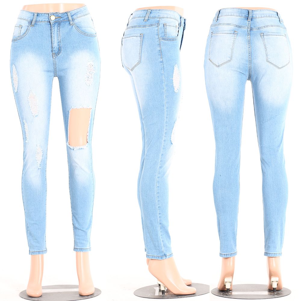 Fashionable skinny fit ripped denim jeans for women