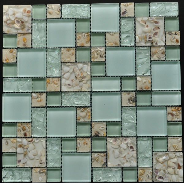 crystal glass and  resin with sea shell insided mosaic tile