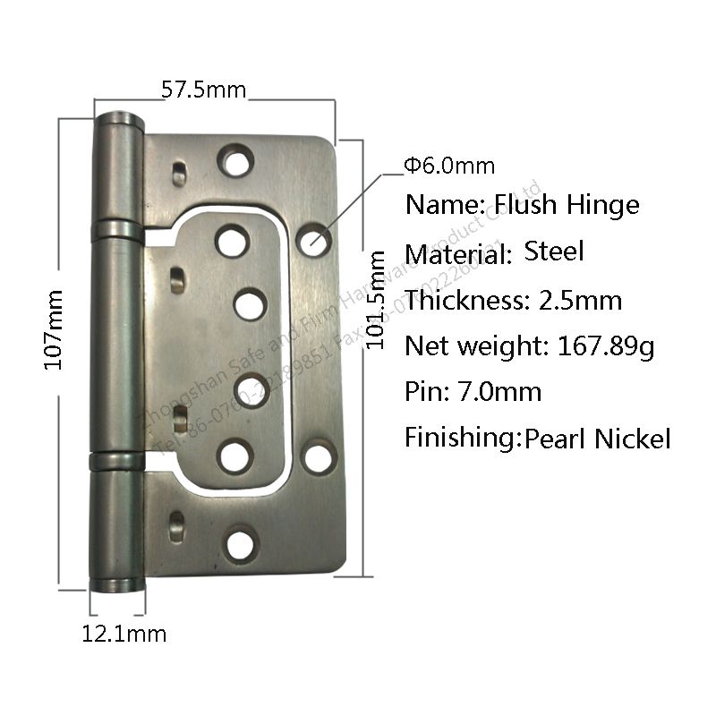 4 inch Satin Nickel Steel(Iron) Flush Hinge