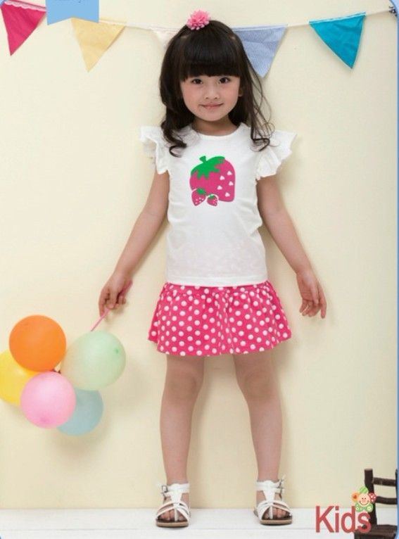 Children stock wholesale baby girl's Korean style summer sets T-shirts and skirts