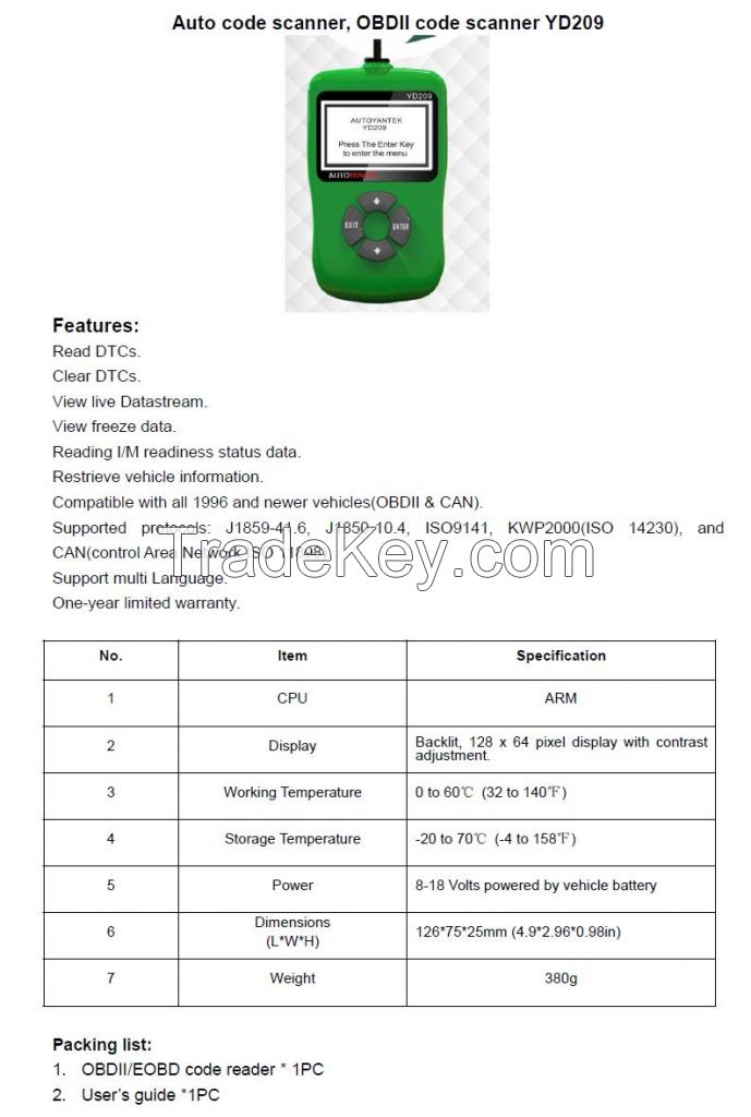 Yantek OBD2 code reader YD209