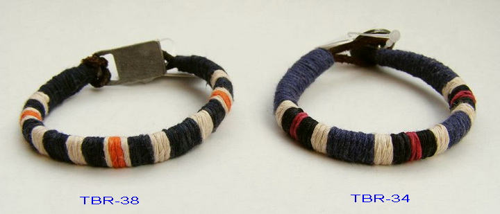 Thread wrapped leather bracelet