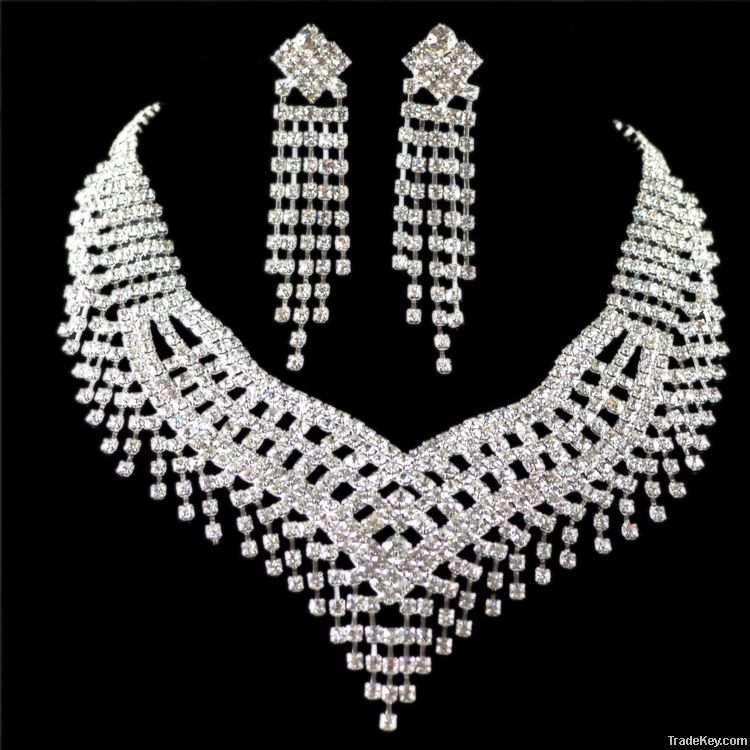 New Wedding Bridal Rhinestone crystal necklace earring Sliver Jewelry